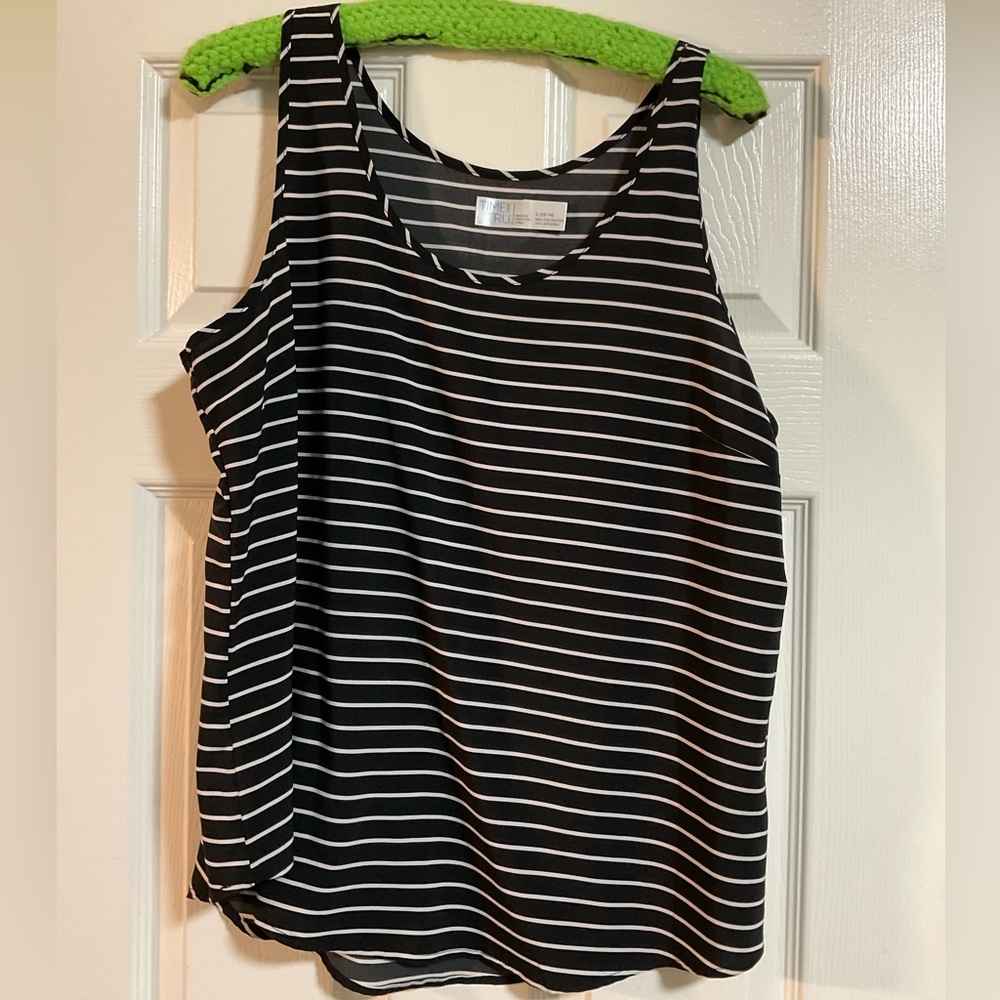 Time and Tru Black and White Striped Top
